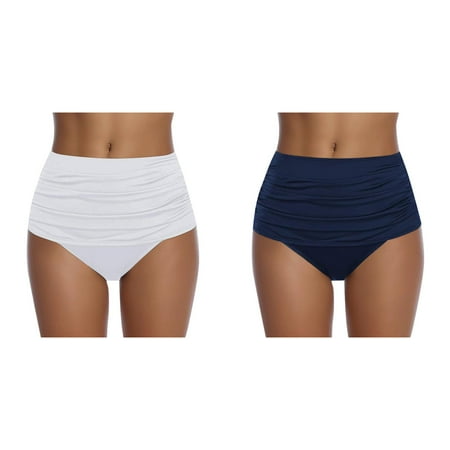 (2-Pack) Kcodviy Women s Swim High Ruched athletic Swimsuits with Shorts Bottom Swimsuit Waisted Bikini Leopard Swimsuit Women High Cut Briefs Swimwears Tankinis Set