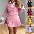 thumbnail image 5 of OJSFQUFP Women 2 Piece Outfits Color Block Crop Mini Skirt Sets Matching Set Casual Business Skirt Suits, 5 of 9