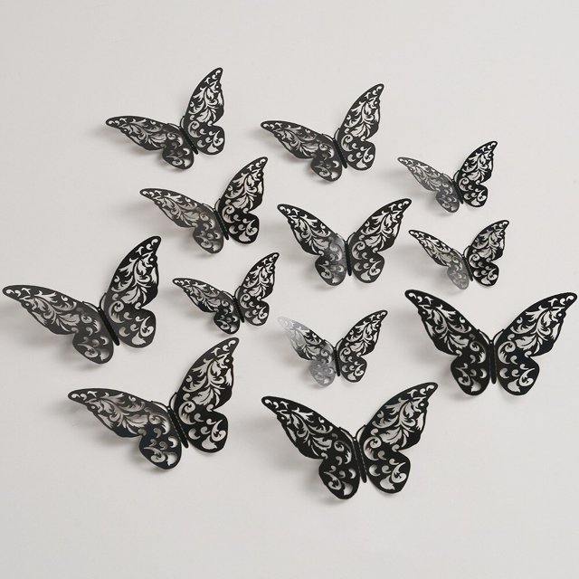 Pegatina de pared de mariposa colorida para decoración del hogar, textura de Metal, pegatinas de arte de pared de mariposa hermosa, suministros de manualidades DIY, 12 piezas