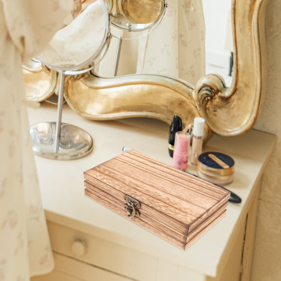 MERRYHAPY Small Wooden Jewelry Box with Lid and Rectangular Buckle Lock, Light Brown Finish, Decorative Trinket Storage Case