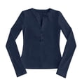 thumbnail image 4 of Vinsonshop Womens Slim Fit Henley Tops Long Sleeve Button Down V Neck Ribbed Casual Shirts Fall Everyday Basics Navy XL, 4 of 4