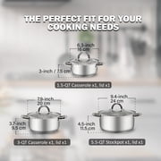 Cook N Home Basics Stainless Steel Pots Set, 1.5 & 3 Qt Sauce Pots with Lid, 5.5 Qt Dutch Oven Stockpot, Induction Compatible, Dishwasher & Oven Safe, Riveted Handles, 6-Piece