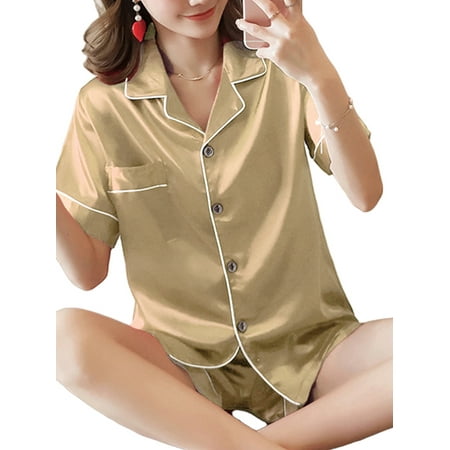 

Keeccty Women 2Pcs Basic Home Wear Button Pajamas Loungewear Sets