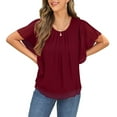 thumbnail image 7 of Mittory Summer Casual Loose Round Neck Chiffon Flowy Tops Mesh Shirts Dressy Casual Blouses, 7 of 7