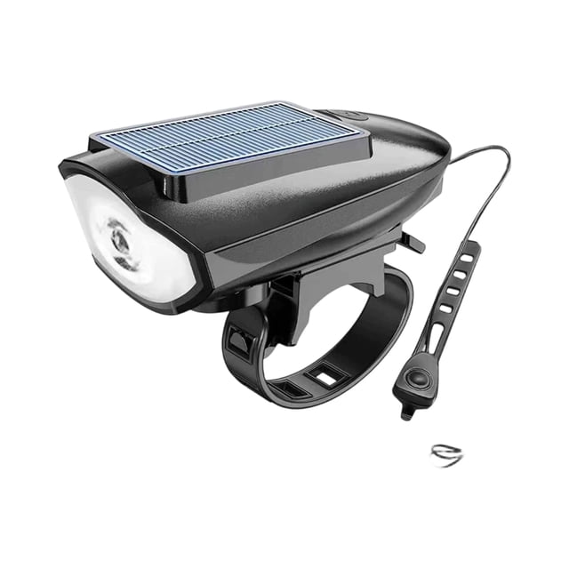 Solar Integrated Bike Headlight, Horn and Strong LED Front Light for Mountain Road Bikes, Night Riding Flashlight Cycling Lamp