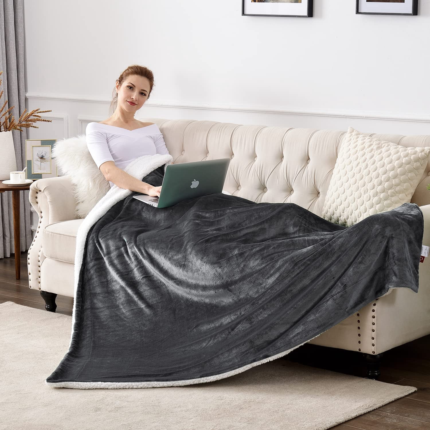 MOSHU Sherpa Bed Blankets Double Reversible Fluffy for Bed Warm Soft Twin Flannel Fleece Blankets