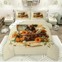 Feelyou Kawaii Dachshund Lover Queen Comforter Set for Kids, Groovy Flower Floral Bedding Sets, Vintage Fashion Style Reversible Bedding Comforter Set, Ultra Soft Bedroom Decor, 3-Piece