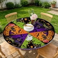 thumbnail image 4 of Halloween Round Elastic Fleece Tablecloth, Halloween Themed Printed, 1 Piece Circular Spooky Pattern Table Cover, for Halloween Party Indoor Outdoor Dining Decoration, 4 of 7