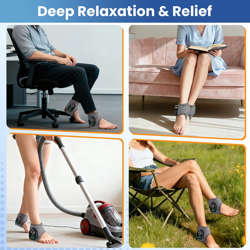 Ankle Heated Wrap Brace, Ankle Heating Pad, Cordless Ankle Massager with Heat with 4 Heat Levels, 3 Vibration & Timing Modes, 3000mAh Battery, Heated Ankle Wrap for Ankle Tension, Gray 2pcs