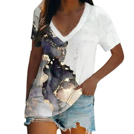 

Pianpianzi Silk Knit Shirt Scrub Women Set Oversized Shirt Summer Womens Short Sleeve V Neck Tie Dyed Printed Top T Shirts Casual Shirts Tee