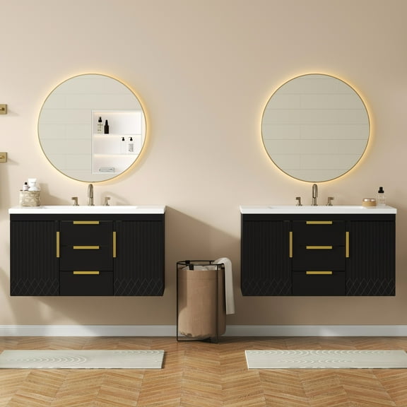 Euroco 72'' Wall Mounted Bathroom Vanity, Floating Bathroom Storage Cabinet with 2 Drawers, Solid Wood Bathroom Cabinet