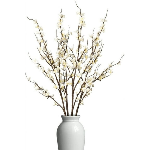 Artificial Plum Blossom Fake Silk Cherry Blossom Branches Flowers,Faux Long Stems Wintersweets Arrangement for Wedding Home Office Bedroom Spring Party Decor(White)