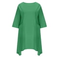 thumbnail image 4 of Liquidation d'Été 2025! Robe Grande Taille pour Femmes, Liquidation de Robe d'Été pour Femmes, Robe Décontractée à Manches 3/4 Col Rond Imitation Coton et Lin Couleur Unie avec Poches, 4 of 5