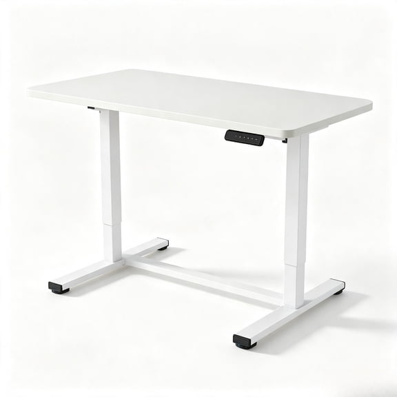 LIANGKA White Frame White Top Electric Height Adjustable Standing Desk Whole Piece Sit Stand Computer Workstation for Home Office