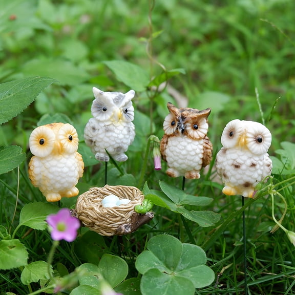 KGJQ Owl Garden Ornaments, Metal Rod Resin Sculpture for Succulents Potted Plants, Micro Landscape Animal Garden Stake Decor, Realistic Outdoor Yard Art Gardening Gift