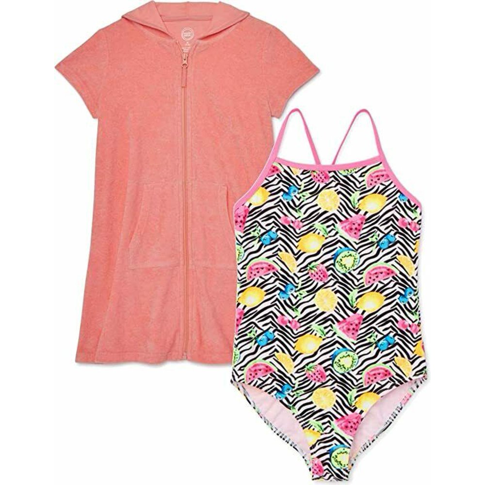 Wonder Kids girls Swim CoverUp and 1 pc Swimsuit Set