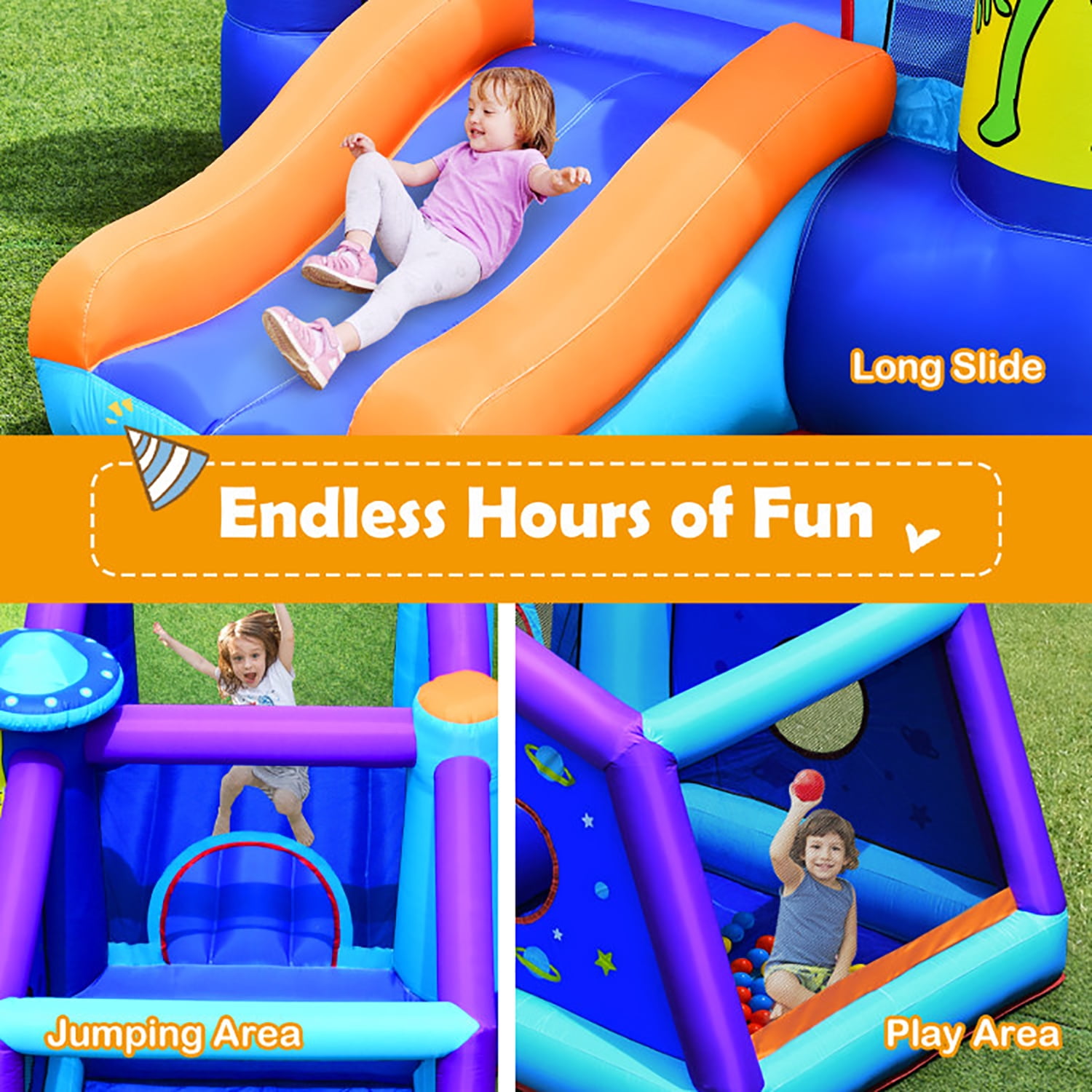 Aimee Lii Kids Inflatable Bounce House Aliens Jumping Castle without Blower, Kids Bounce House
