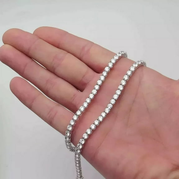 18Ct Round Cut Lab Created Diamond Tennis Necklace 14K White Gold Plated Silver