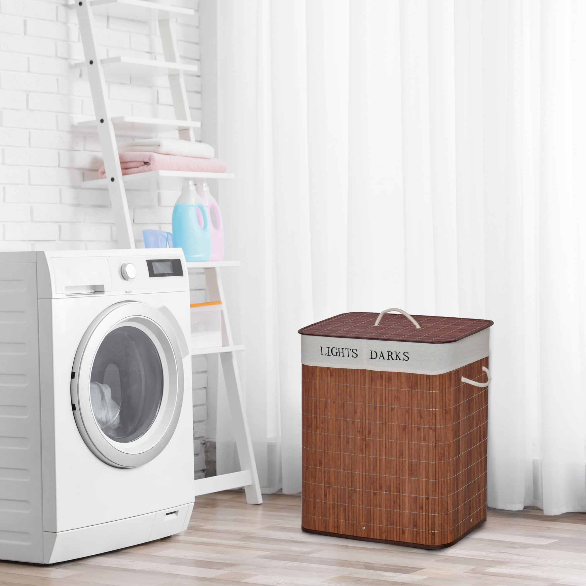 HOMCOM Bamboo Laundry Basket, Collapsible Laundry Hamper, Brown