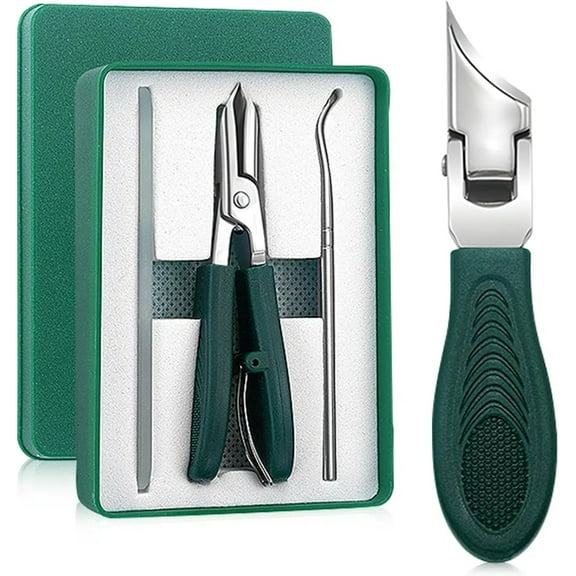 Eagle Beak Beveled Nail Clippers,3-Piece Sets of Eagle Beak Beveled Nails Clippers, Long Handle Wide Jaw Opening Anti-Splash Slanted Nail Clipper for Thick Nails, Seniors&Ingrown Care (Green)