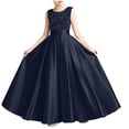 thumbnail image 2 of Girls' Sequin Embellished Satin Sleeveless Dress, Elegant formal gown for recitals, weddings and special occasions, 0-13 Years Navy 3-4 Years, 2 of 7