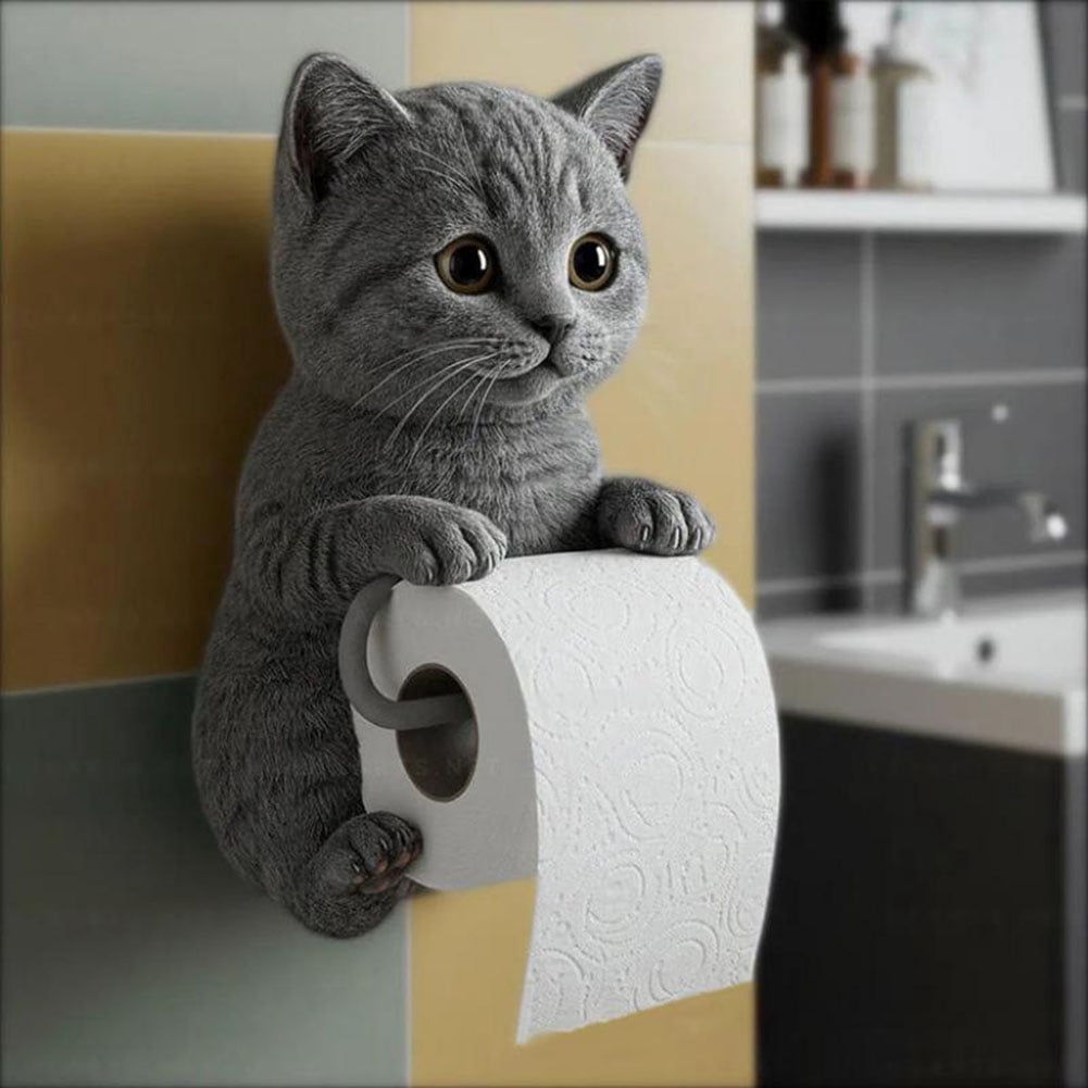 CARRFA Funny 3D Cat Toilet Roll Holder, Creative Cat Sculpture Paper Holder, Decorative Towel & Tissue Wall Mount for Bathroom Kitchen Decor Gifts for Cat Lovers
