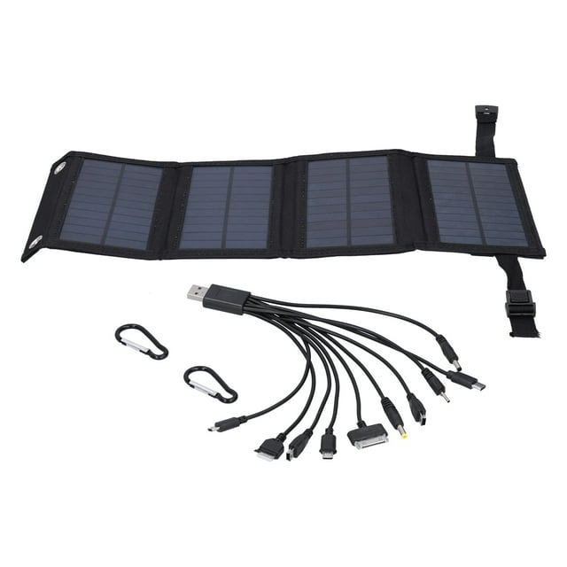 Panel solar portátil plegable de 10 W, módulo de energía solar para viajes y acampadas, color negro