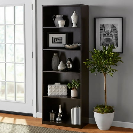 Mainstays 5-Shelf Bookcase with Adjustable Shelves, Espresso