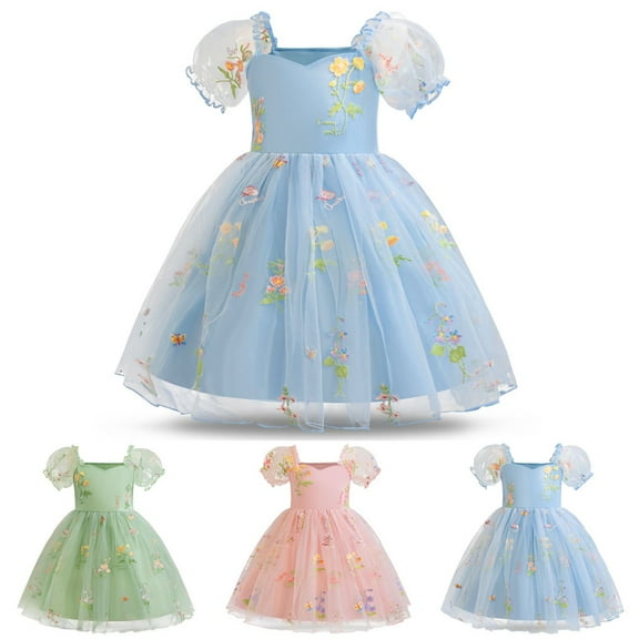 THDHVS Toddler Flower Girl Dress,Flower Girl Dress for Wedding,Girl Dress Kids Ruffles Lace Party Wedding Dresses Blue 3-4 Years