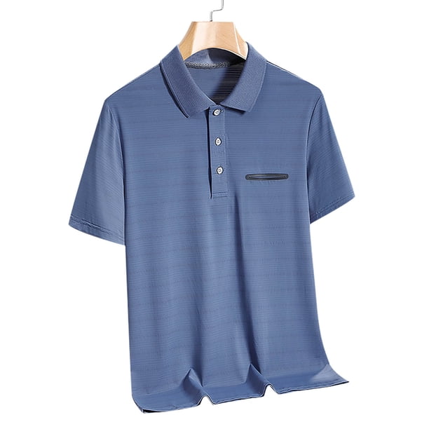 Playera Elvqul Hombre Polo Azul Celeste Casual Manga Corta de Color Sólido con Solapa
