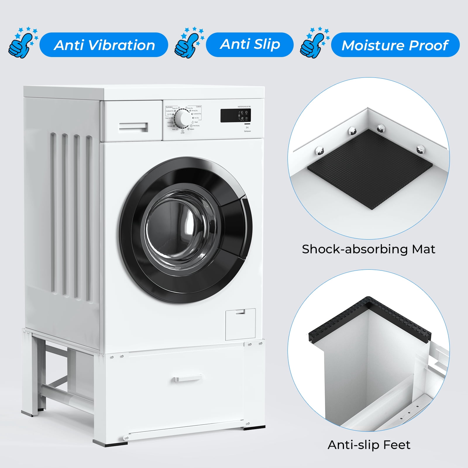 28.4" Washing Machine Pedestal with Drawer and Upper Panel Matalde Laundry Pedestal Upgraded Design, Washer and Dryer Stand, White