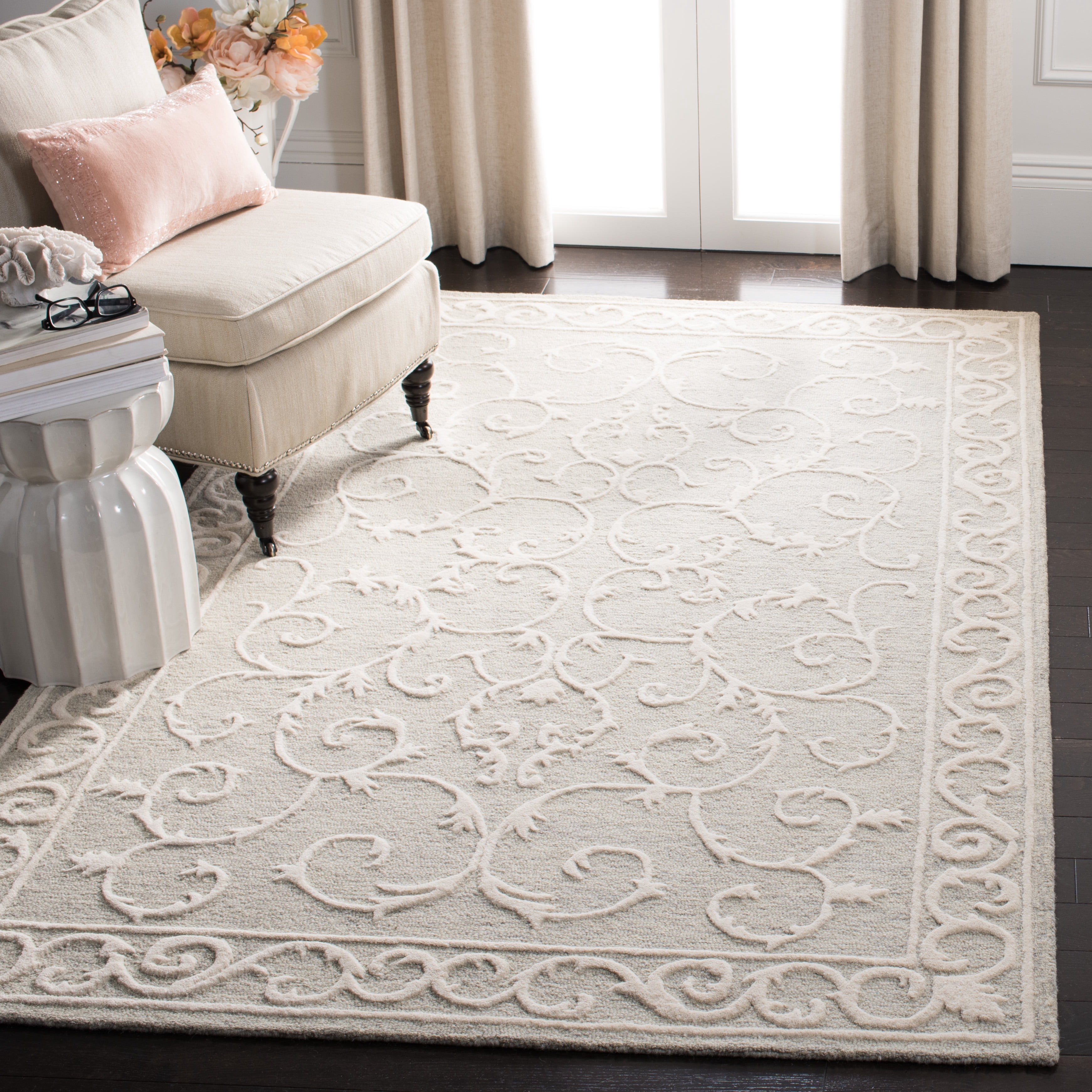 SAFAVIEH Micro-Loop Asteria Oriental Area Rug, Light Grey/Ivory, 3' x 5'