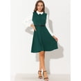 thumbnail image 2 of INSPIRE CHIC Robe Chemise de Travail pour Femme à Boutons devant, Manches Longues, Col Contrastant, Petite, Vert, 2 of 5