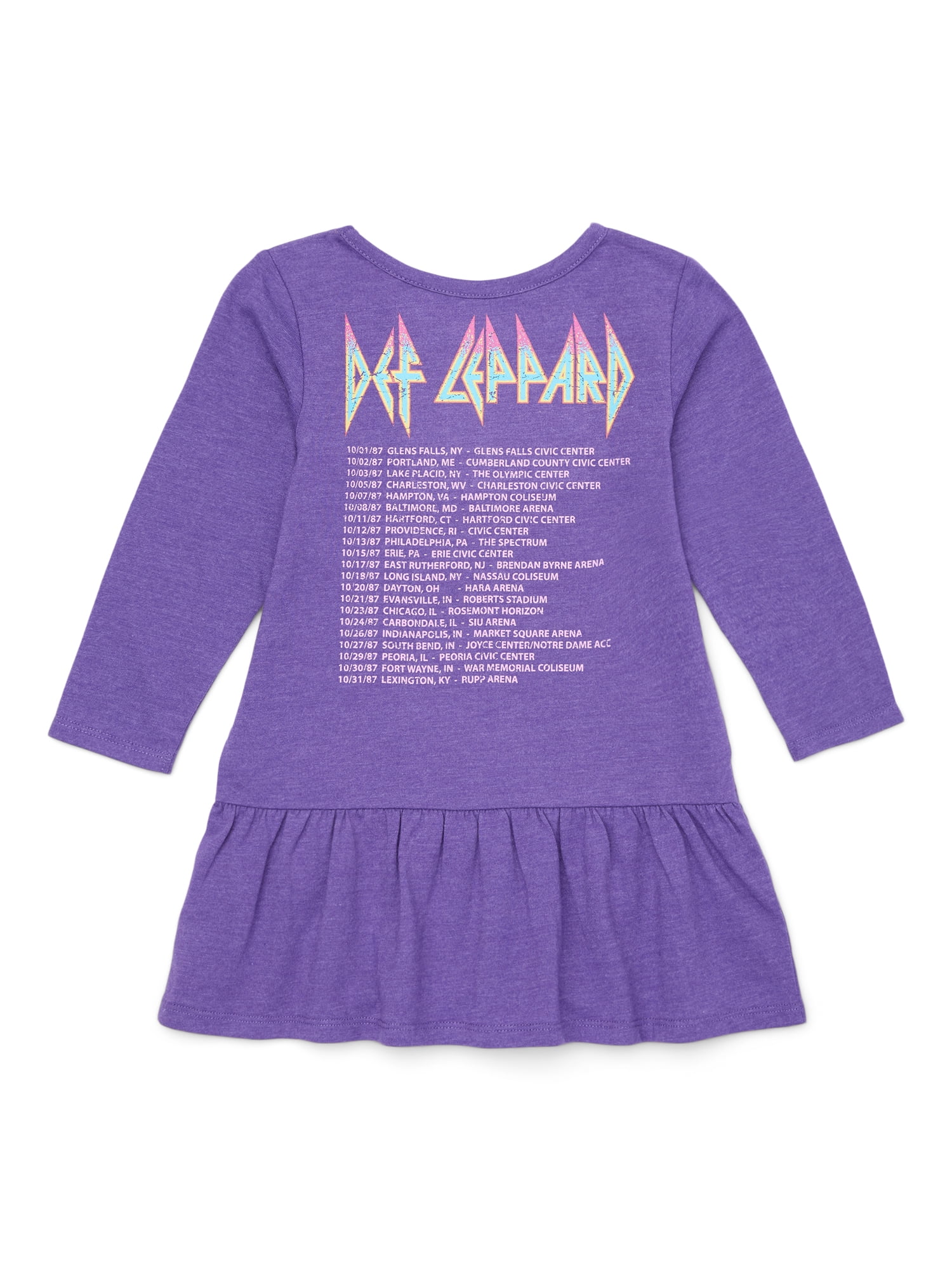 Def Leppard Toddler Girls Print Drop Waist Dress with Long Sleeves, Sizes 12M-5T