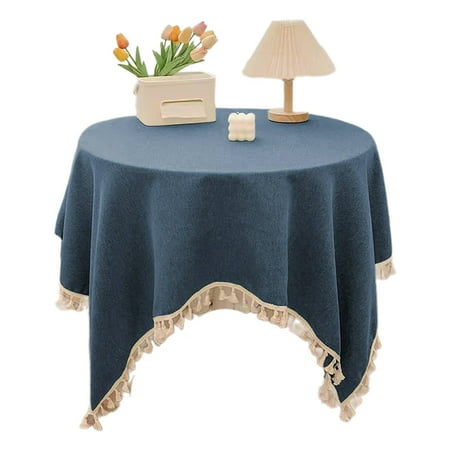 

AUQ Table Cloth Nordic-Japanese Retro Design Table Protector for Dining Room Table Premium Cotton-Linen Blend Tablecloth 120CM Navy Blue