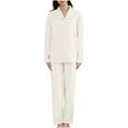 thumbnail image 2 of Sakmal White Pajamas Sets for Women Long Sleeve Cotton Button Down Solid Loose Fit Ladies Sleepwear, 2 of 4