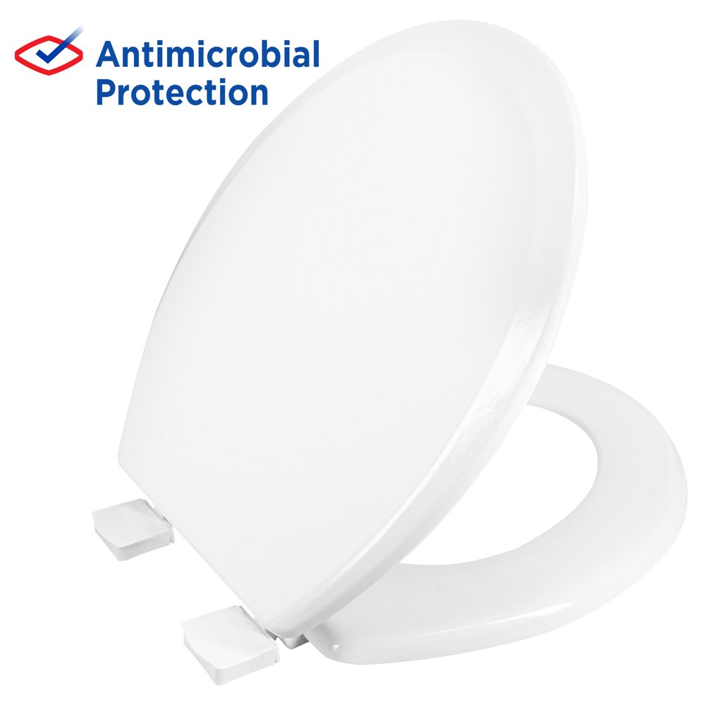Clorox Antimicrobial Round Beveled Wood Toilet Seat with EasyOff