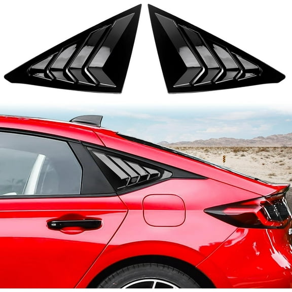 for 11th Gen Civic Hatchback Compatible with Honda Civic 2025 2024 2023 2022 Accessories Sport Car Exterior Rear Side Window Louvers Air Vent Scoop Shades Cover Blinds -Bright Black