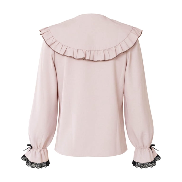 Women Tshirt Japanese Style Long Sleeve Blouse with Elegant Bow