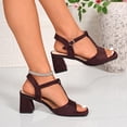 thumbnail image 5 of Samdudou Chunky Heels for Women Open Toe Block Heeled Sandals Square Front T-Strap Ankle Buckle Closure Matte Faux Suede Finish Dressy Casual Office Wedding Pumps, 5 of 9