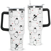 Penguin Tumbler with Handle and Straw 40 OZ Penguin Cup Coffee Travel Mug Stainless Steel Insulated Water Bottle Penguins Stuff Decor Gifts for Women