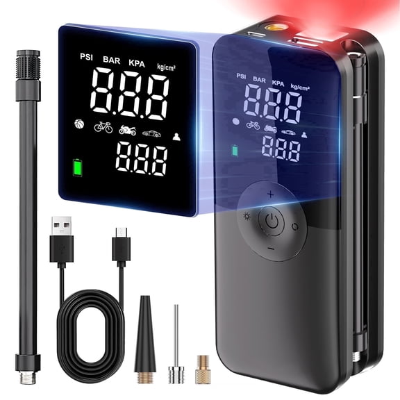 CARSUN Cordless Tire Inflator Portable Air Compressor,5200mAH Portable Air Pump with Digital Dual Screen,Suitable for Car,Motorcycles,Bicycles