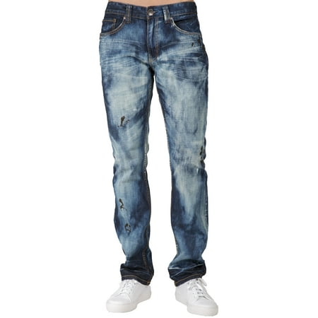 level-7 - level 7 men's slim fit dark blue 5-pocket jeans with paint ...