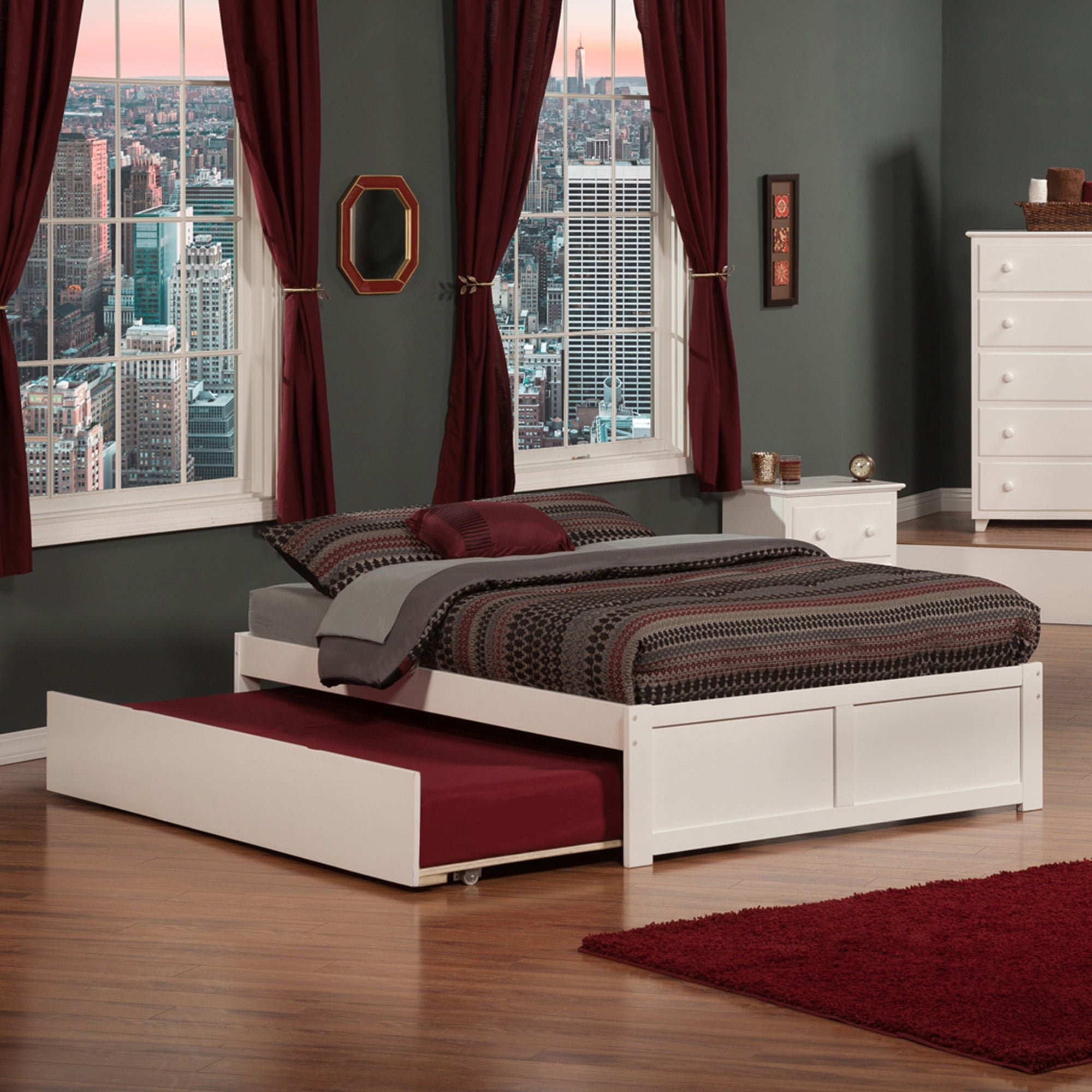 AFI Concord Full Solid Wood Platform Bed with Footboard & Twin Trundle in White