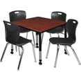thumbnail image 2 of HomeStock Rococo Radiance 42" Square Height Adjustable Cherry Mobile Classroom Table with 4 18" Black Stack Chairs for Ornate Educational Environments, 2 of 6