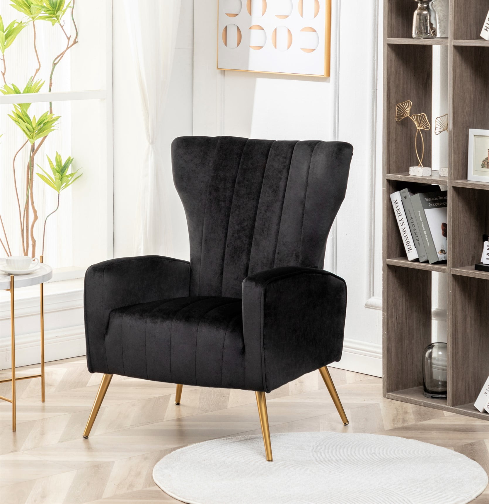 US Pride Furniture Kaleigh 27.56"W Velvet Sofa Chair for Living Room with Metal Legs, Black
