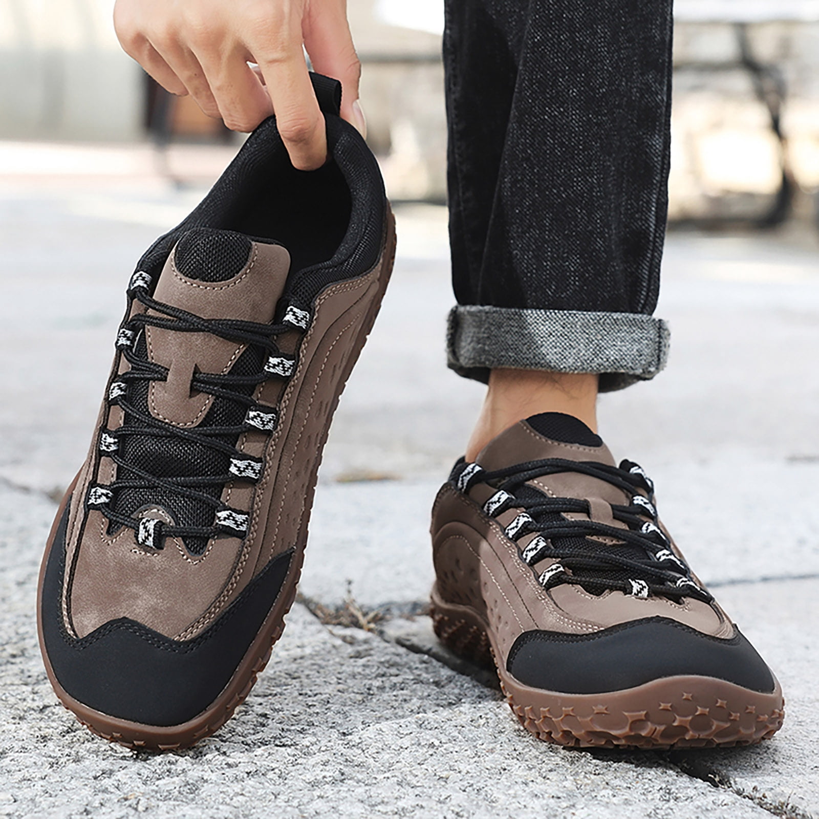 Rokment Womens Mens Barefoot Hiking Shoes 2026 Spring Fall Fashion Casual Color Block Outdoor Sports Trekking Flat Waterproof Wide Toe Low Top Construction Walking Sneakers Khaki Size 10