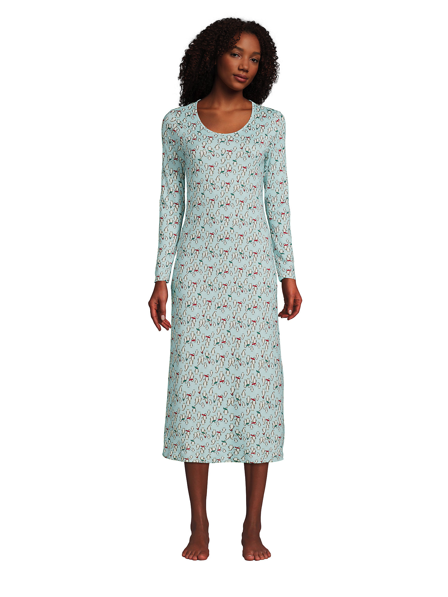 Lands' End Women's Petite Supima Cotton Long Sleeve Midcalf Nightgown