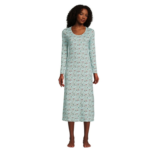 Lands' End Women's Petite Supima Cotton Long Sleeve Midcalf Nightgown