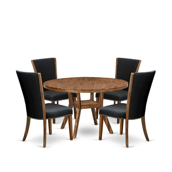 Luxe by East West Furniture 5 Piece Dining Set For 4 Consists Of 54" Round Table In Black Color